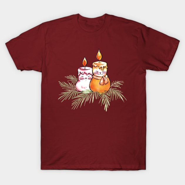 Xmas blessing cats candle T-Shirt by juliewu